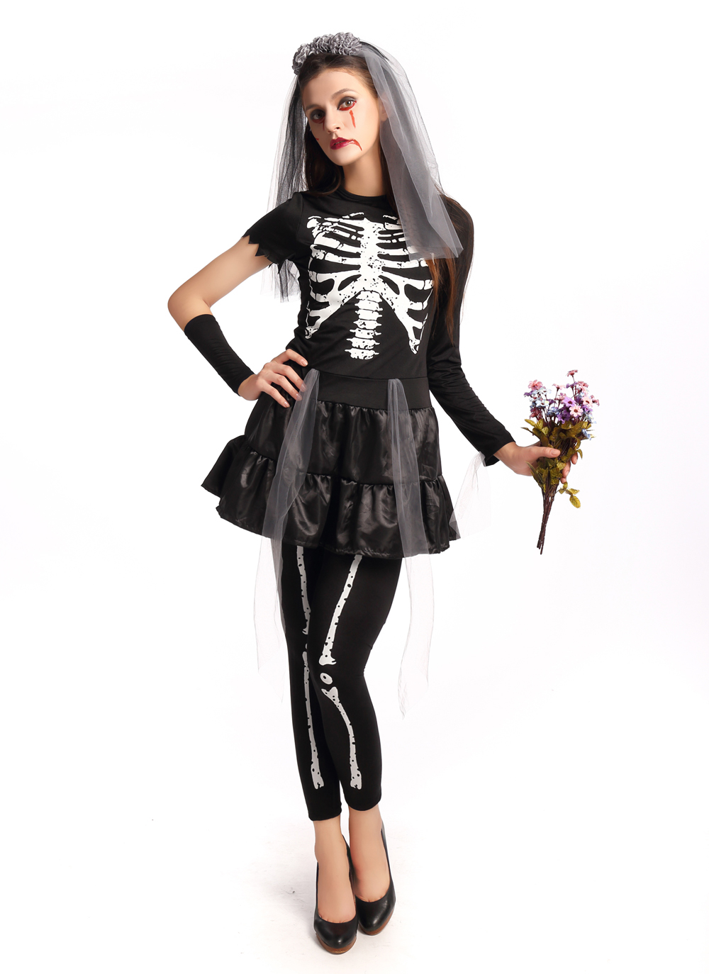 F1678 Sexy Fashion tight Halloween Skeleton Cosplay Costume